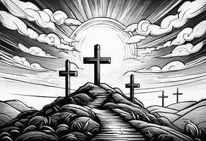 3 crosses on a hill facing east tattoo idea