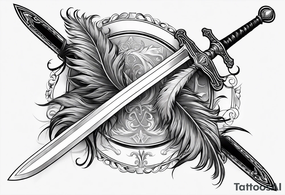 longsword with feathers alongside attached at base that span the length of the sword tattoo idea