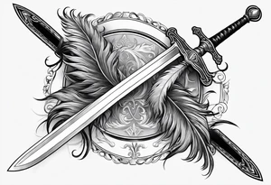 longsword with feathers alongside attached at base that span the length of the sword tattoo idea