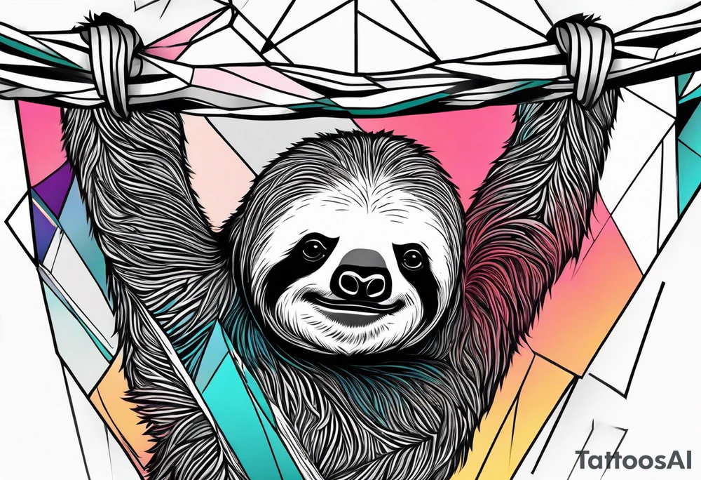 Abstract color hanging sloth tattoo idea