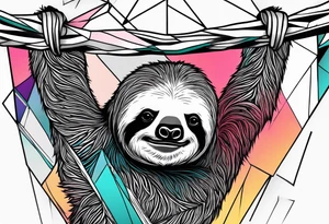 Abstract color hanging sloth tattoo idea