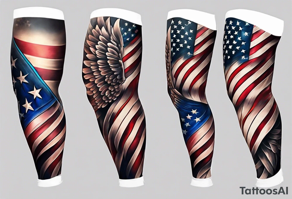 american flag leg sleeve tattoo idea