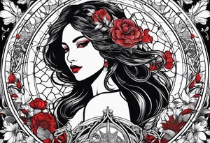pisces tarot card with black and red flowers tattoo idea