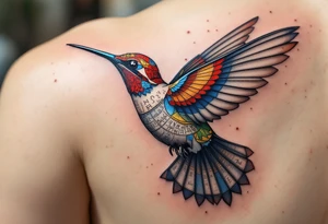 A hummingbird made of sand and hieroglyphs(only red, blue and black are possible colors) tattoo idea