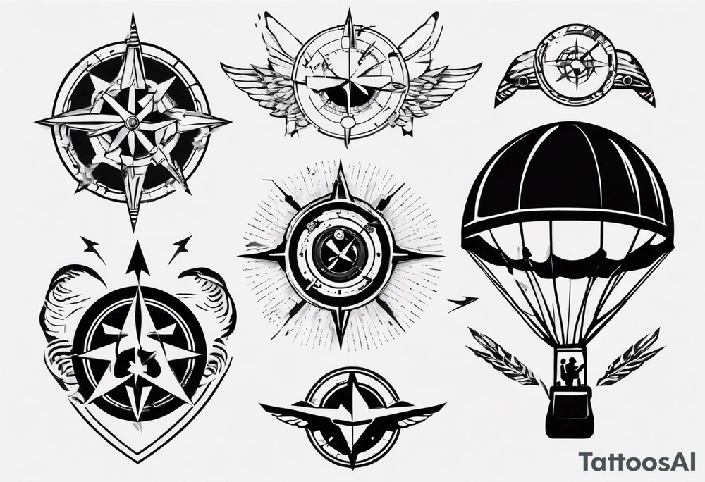 skydiving, shooting guns, compass, adventure tattoo idea