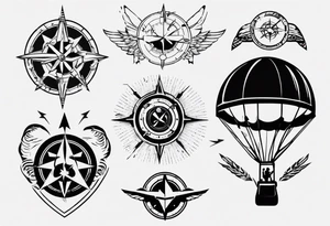 skydiving, shooting guns, compass, adventure tattoo idea