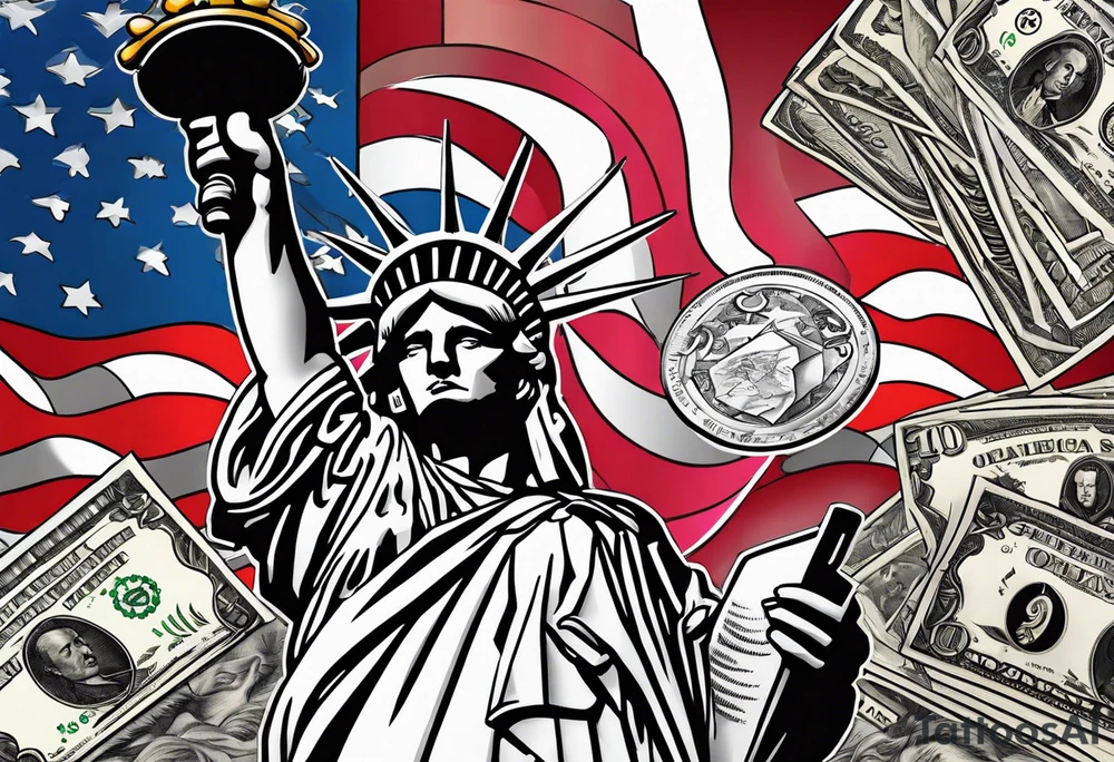 Colored america,money, patriotic, war, evil tattoo idea