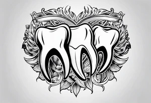 two lady hands holding a white, shiny tooth tattoo idea