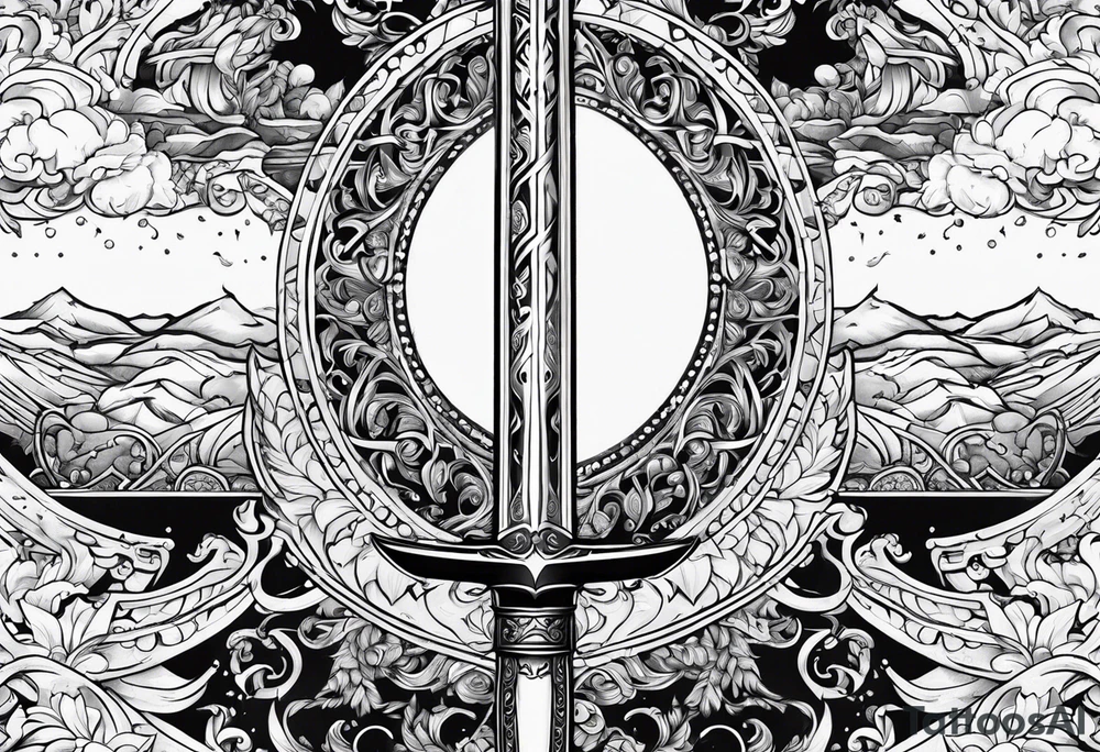 sword with fire in backgrond tattoo idea