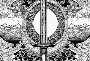 sword with fire in backgrond tattoo idea