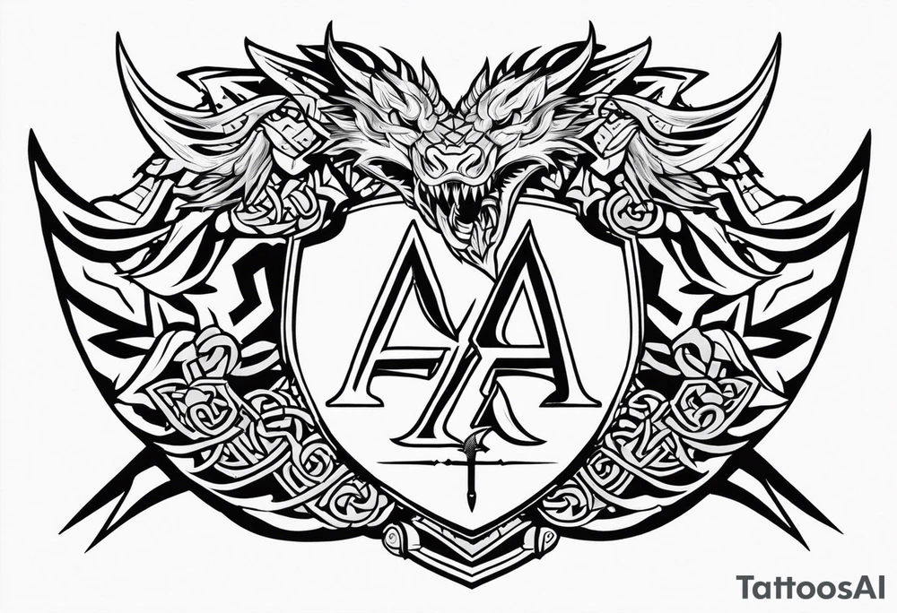Valhalla sword shield dragon axe Valknut tattoo idea