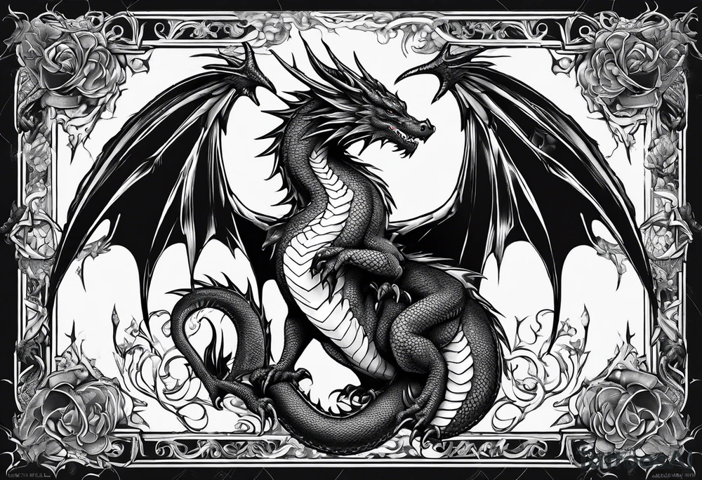 Family of five dragons, Mother dragon wings spread tattoo idea