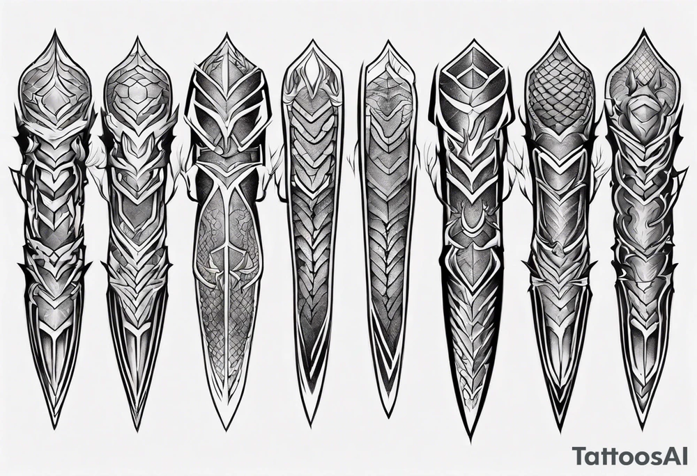 Dragonscale Leg armor symmetrical tattoo idea