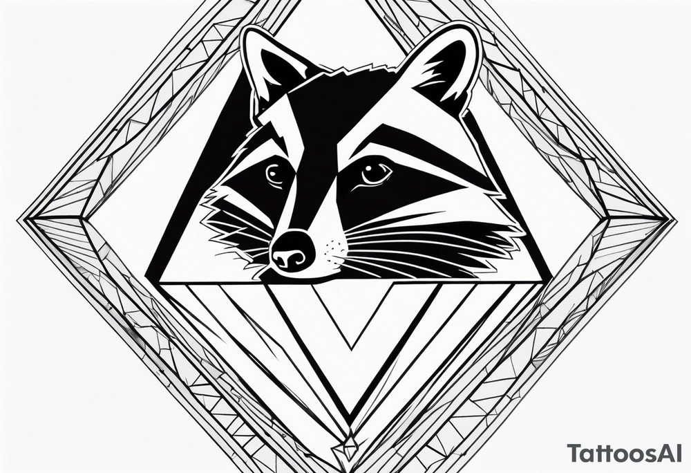 Vertical portrait of raccoon in front of trees in the shape of a diamond tattoo idea