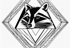 Vertical portrait of raccoon in front of trees in the shape of a diamond tattoo idea