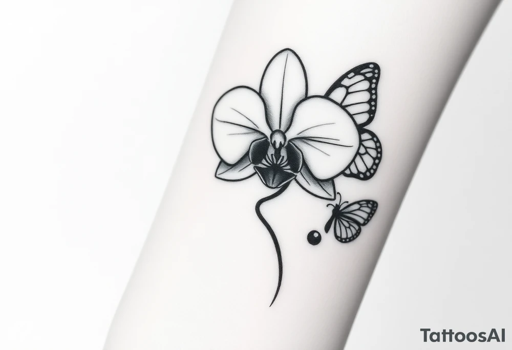 Orchid flower with two butterflies around it tattoo idea