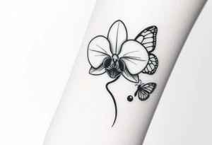 Orchid flower with two butterflies around it tattoo idea