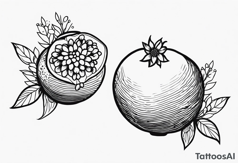 2 pomegranates with flowers small tattoo idea