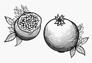 2 pomegranates with flowers small tattoo idea