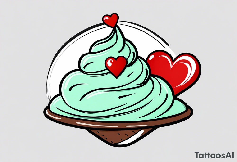 simple mint chocolate chip ice cream cone with small red heart on it somewhere. tattoo idea