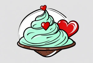 simple mint chocolate chip ice cream cone with small red heart on it somewhere. tattoo idea