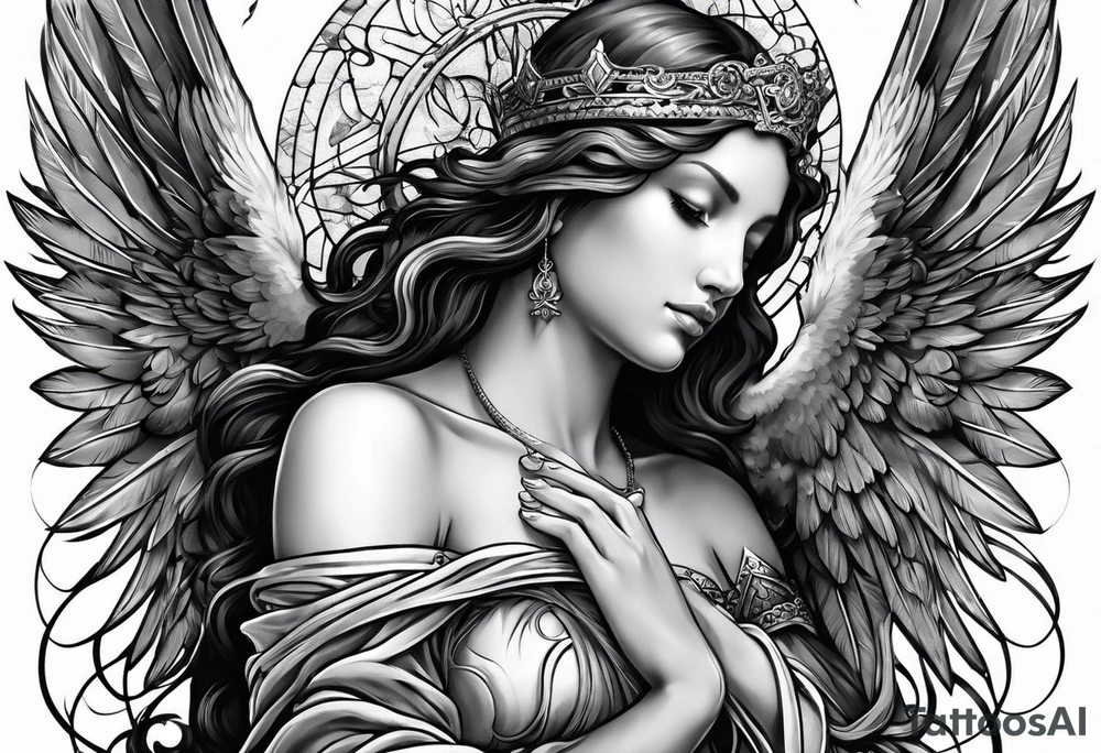 Angel with prayer hands tattoo idea