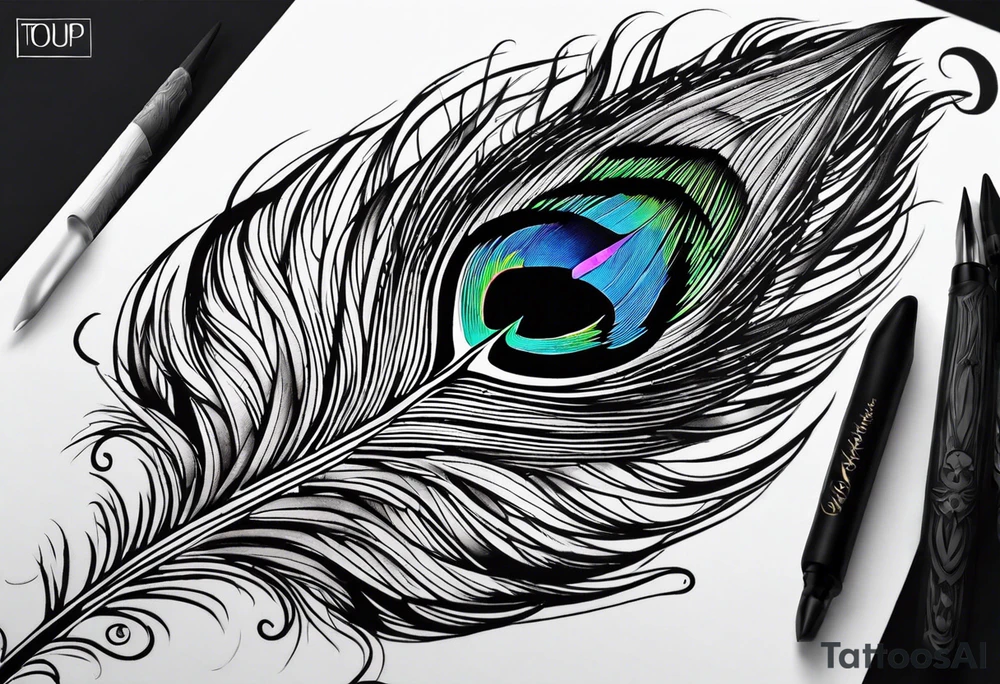 Peacock feather, wolf pup tattoo idea