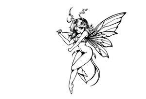 Dark fairy with weapon and big boobs tattoo idea