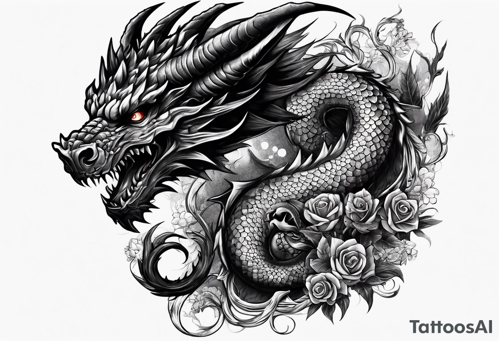 Dark skull and dragon tattoo idea