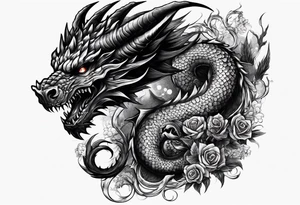 Dark skull and dragon tattoo idea