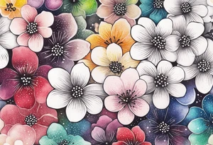 Cherry blossoms and stars in a rainbow of colors tattoo idea