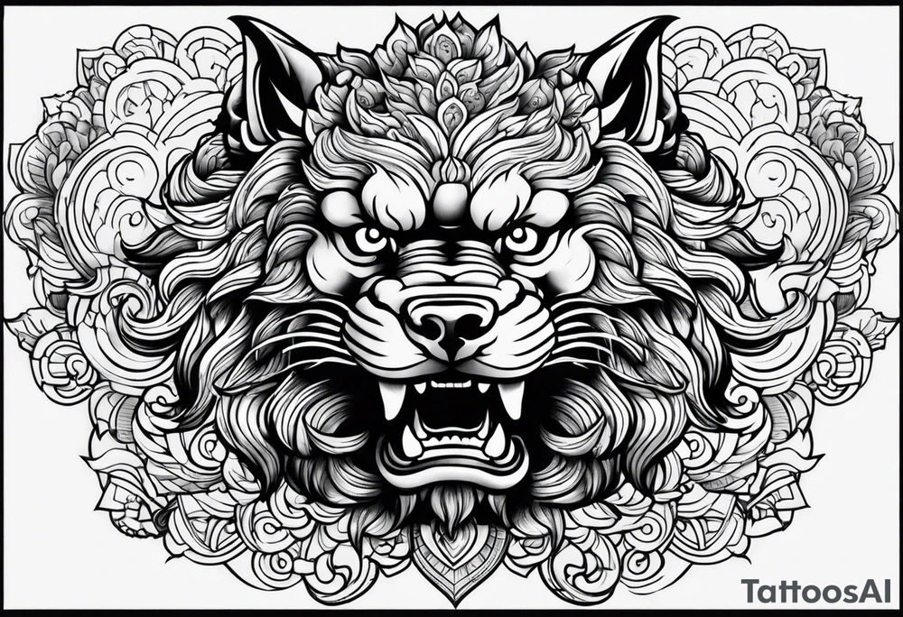 Foo dog full sleeve tattoo tattoo idea