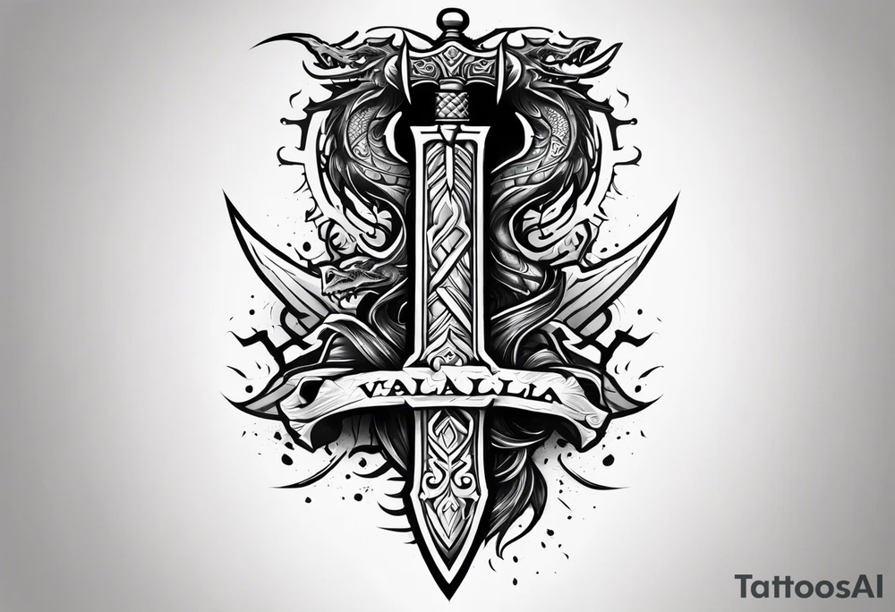 Valhalla  dragon sword tattoo idea