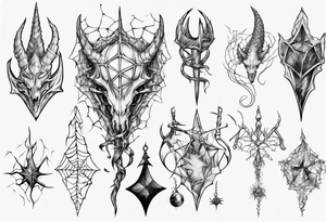 Dragon scales tangled spiderweb unicorn horn shattered chalices spider tattoo idea