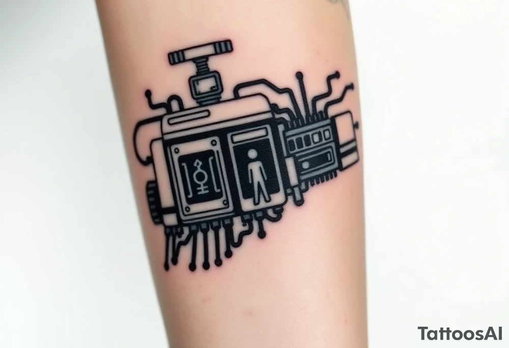 Bio-Mechanical internal computer, binary code, symbolism for 6 kids, 5 boys and youngest is a girl tattoo idea