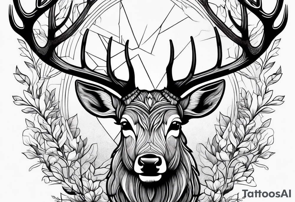 deer with antlers in tree tattoo idea