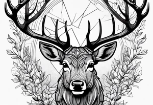 deer with antlers in tree tattoo idea