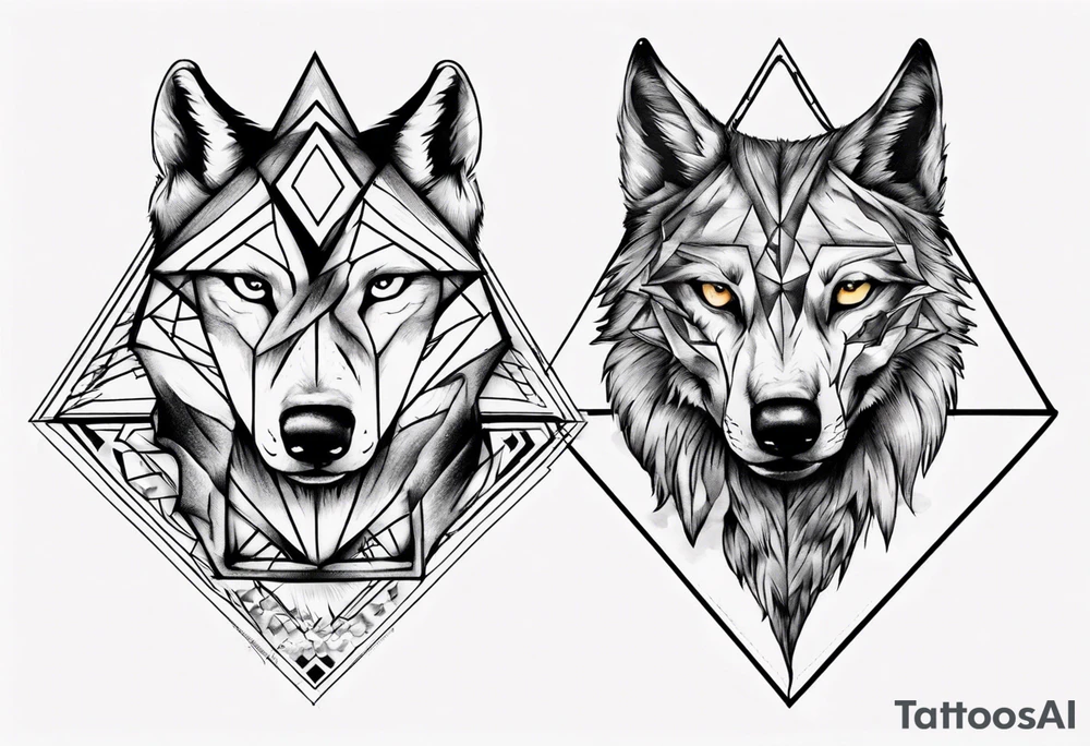 wolf head with triangle in the background tattoo idea