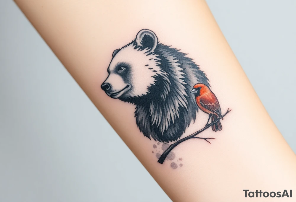 A bear, woodpecker and cardinal tattoo idea
