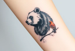 A bear, woodpecker and cardinal tattoo idea