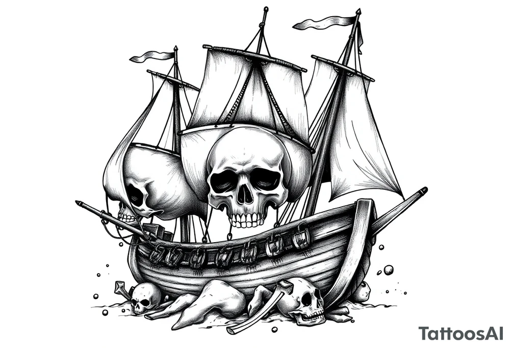 pirate-ship,skulls tattoo idea