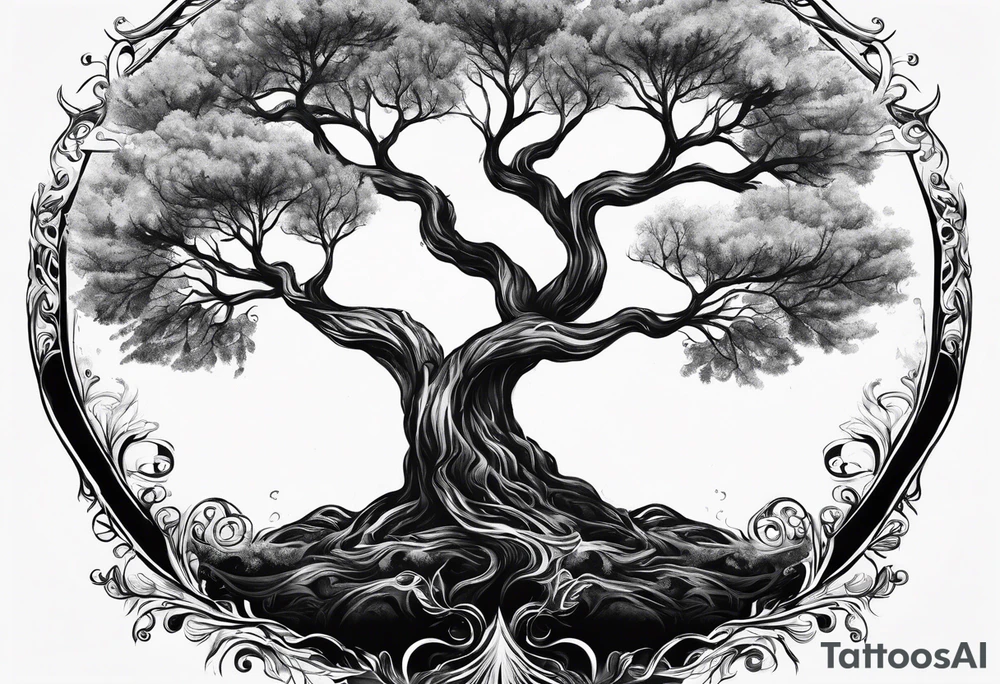 Two seperate trees twisting their trunks together tattoo idea