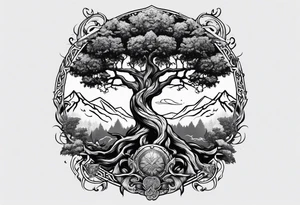 yggdrasil merging into a viking battle scene tattoo idea