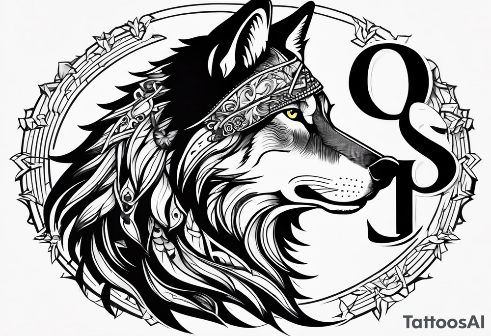 picture of a wolf with the letters SP around it tattoo idea