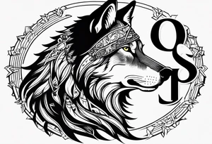picture of a wolf with the  letters SP around it tattoo idea