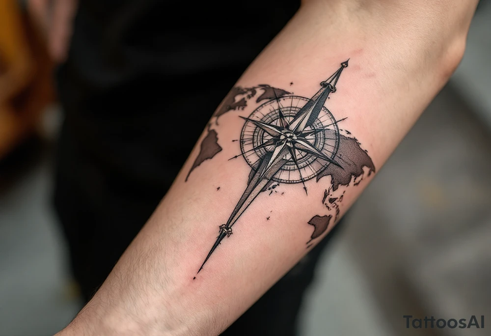world map compass/clock tattoo idea