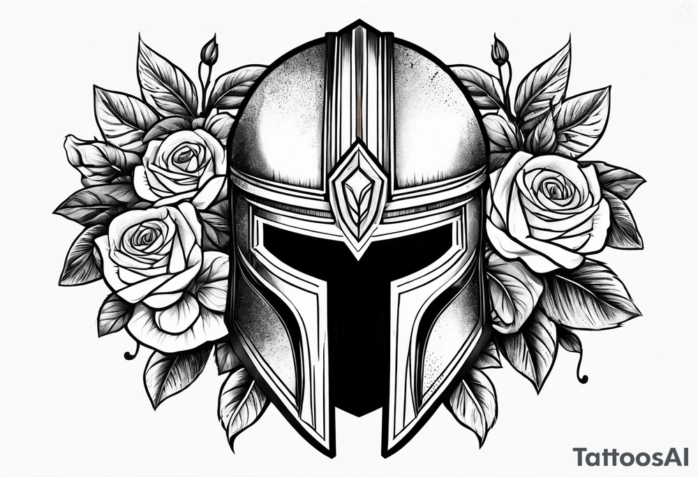 spartan helmet with roses tattoo idea