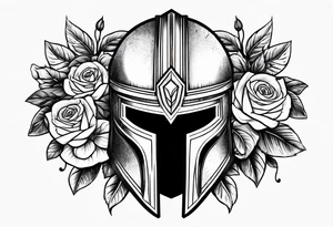 spartan helmet with roses tattoo idea