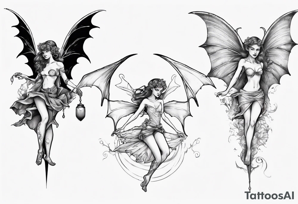 Fairy riding on a giant bat tattoo idea