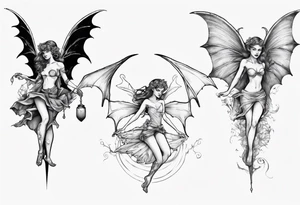 Fairy riding on a giant bat tattoo idea